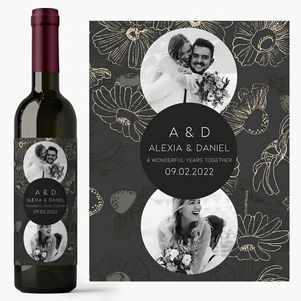 Personalised wine with text and 2 photos - Anniversary