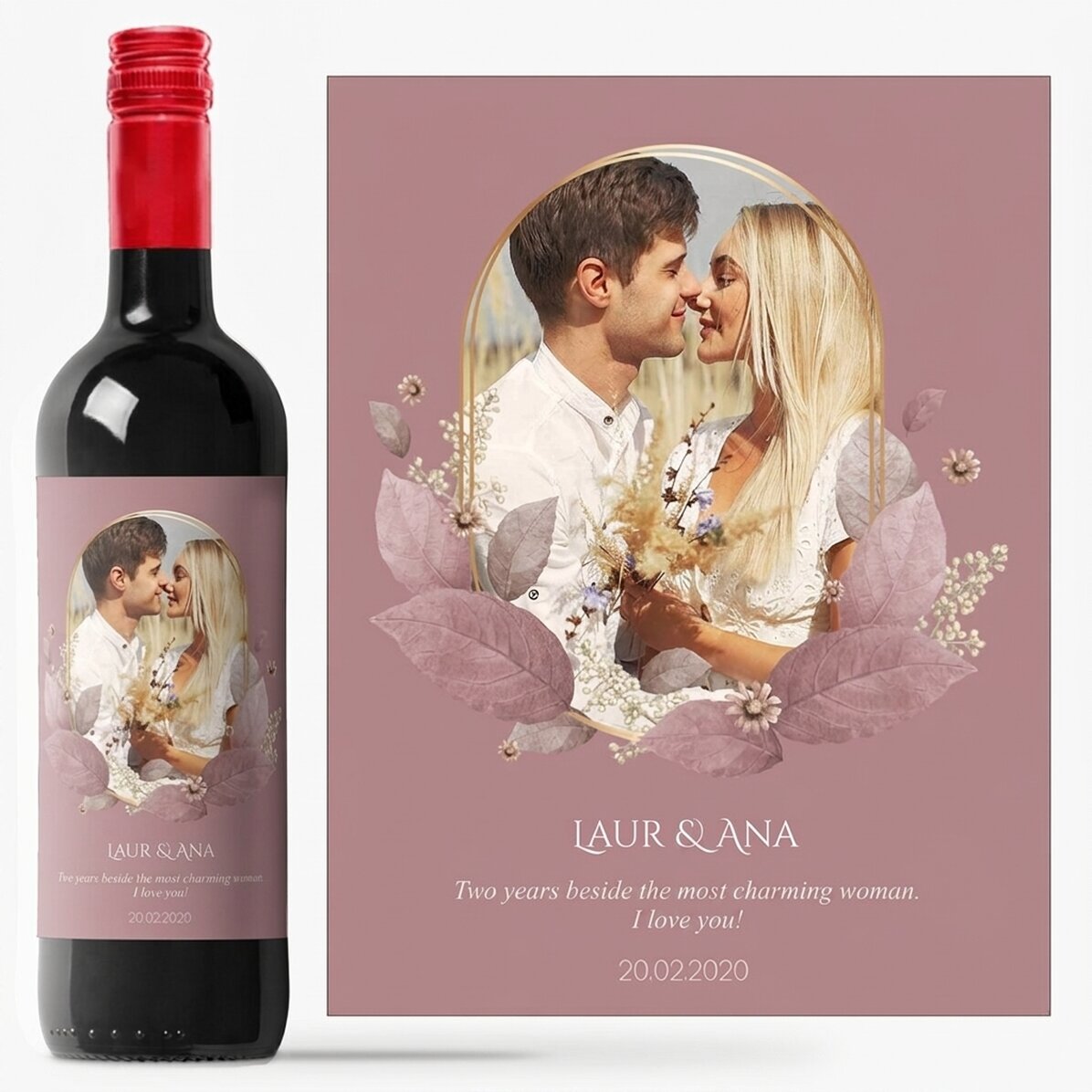 Personalised wine with text and photo - Floral