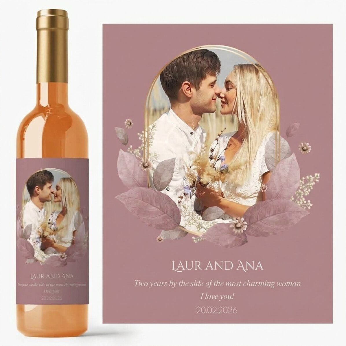 Personalised wine with text and photo - Floral