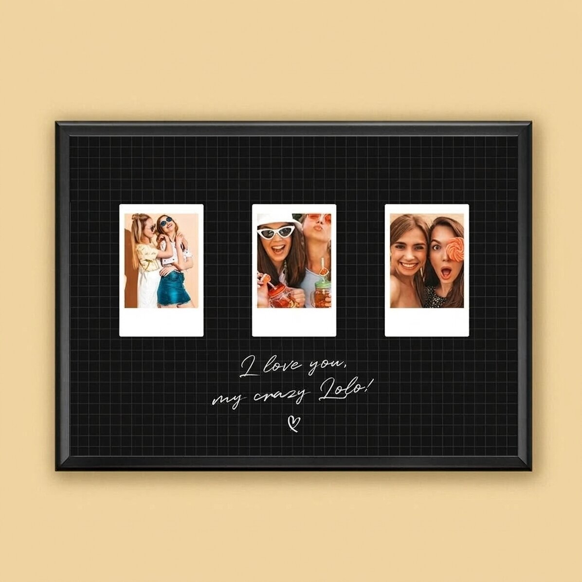 Personalised canvas with text and 3 Polaroid-style photos - Best friends