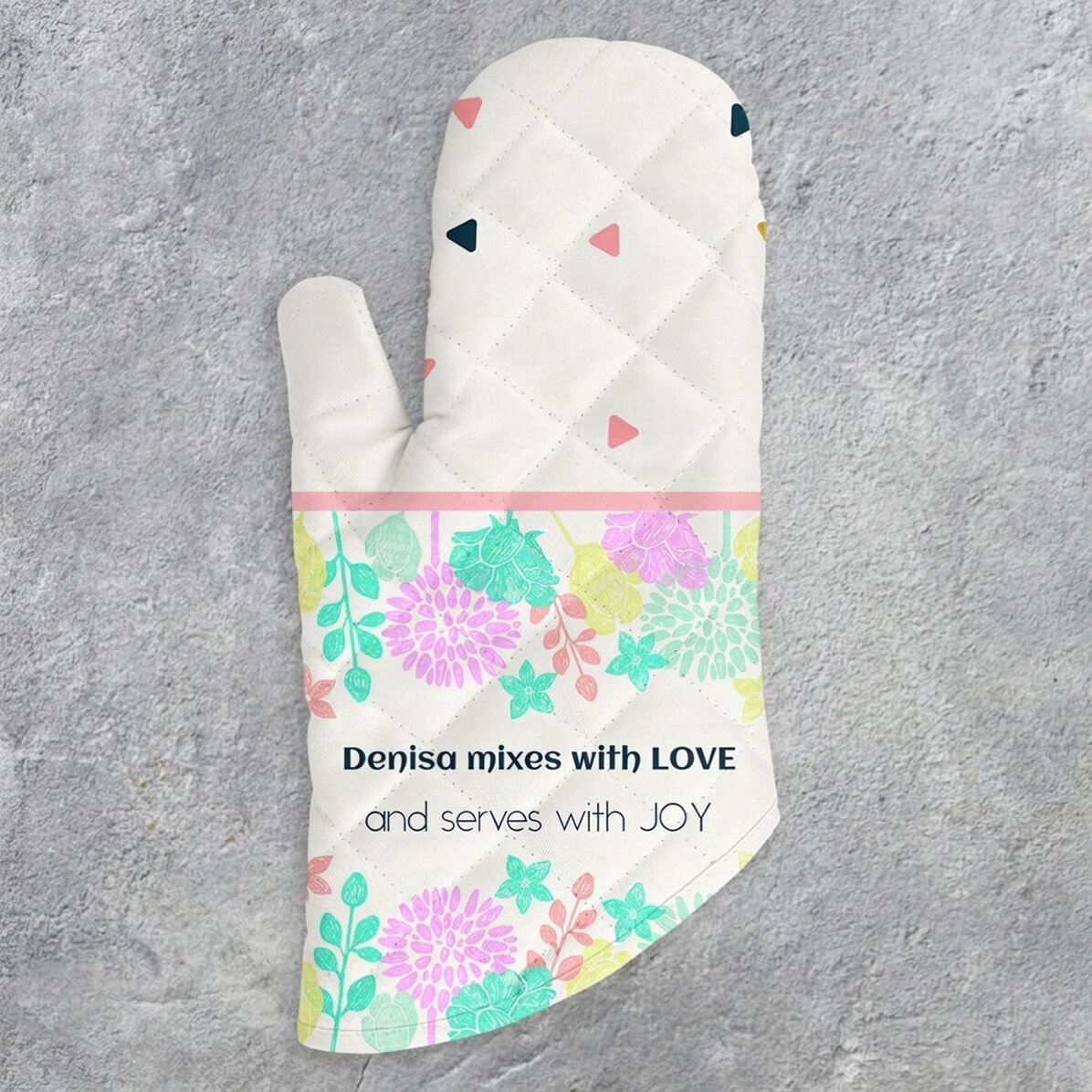 Personalised oven glove with text - Mixed with love