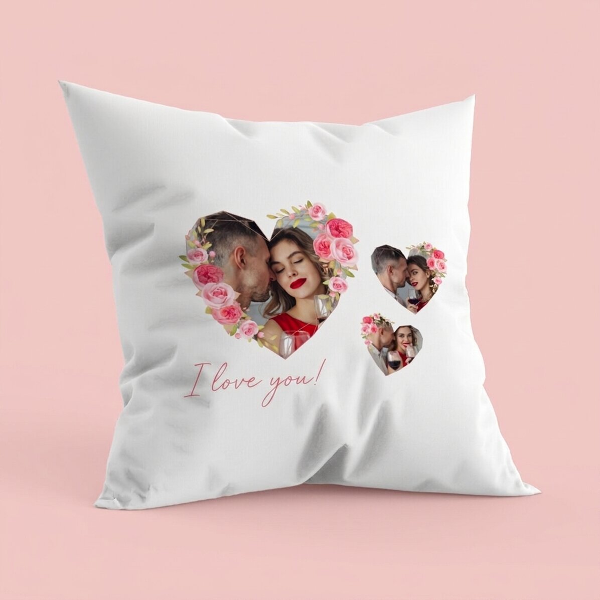 Personalised cushion with text and 3 photos