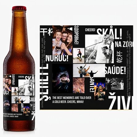 Personalised beer with text and 8 photos - Cheers!
