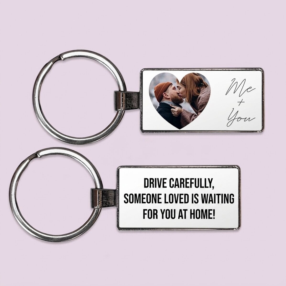 Personalised keyring with text and photo - Heart