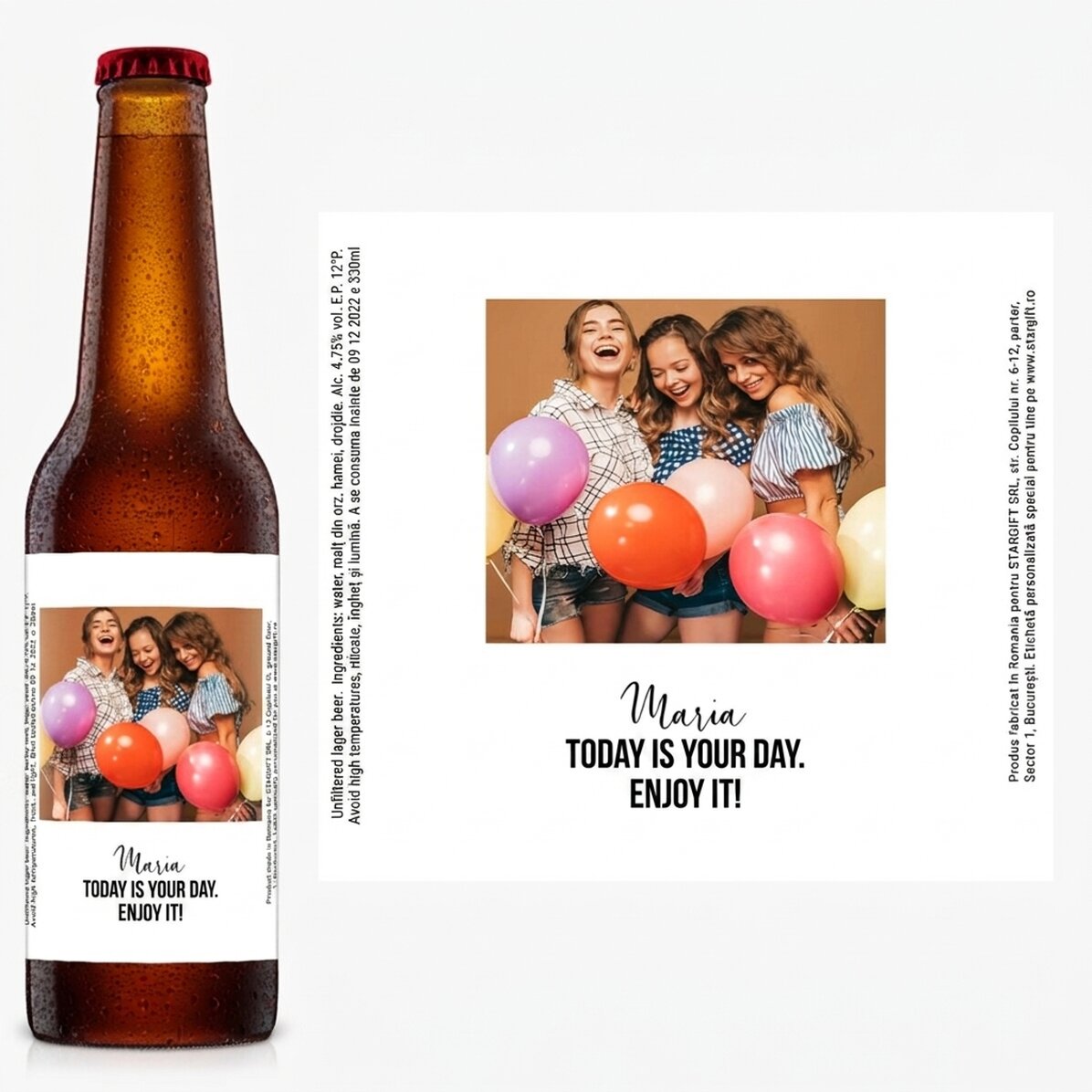 Personalised beer with text and a photo - Happiness
