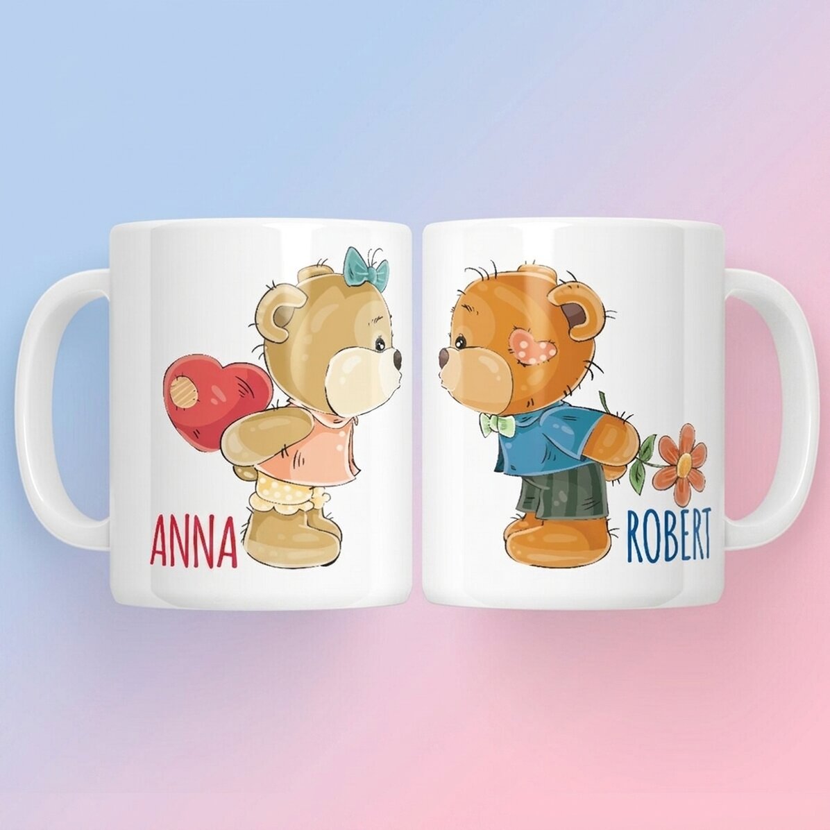 Mugs for couples with text - teddy bear model