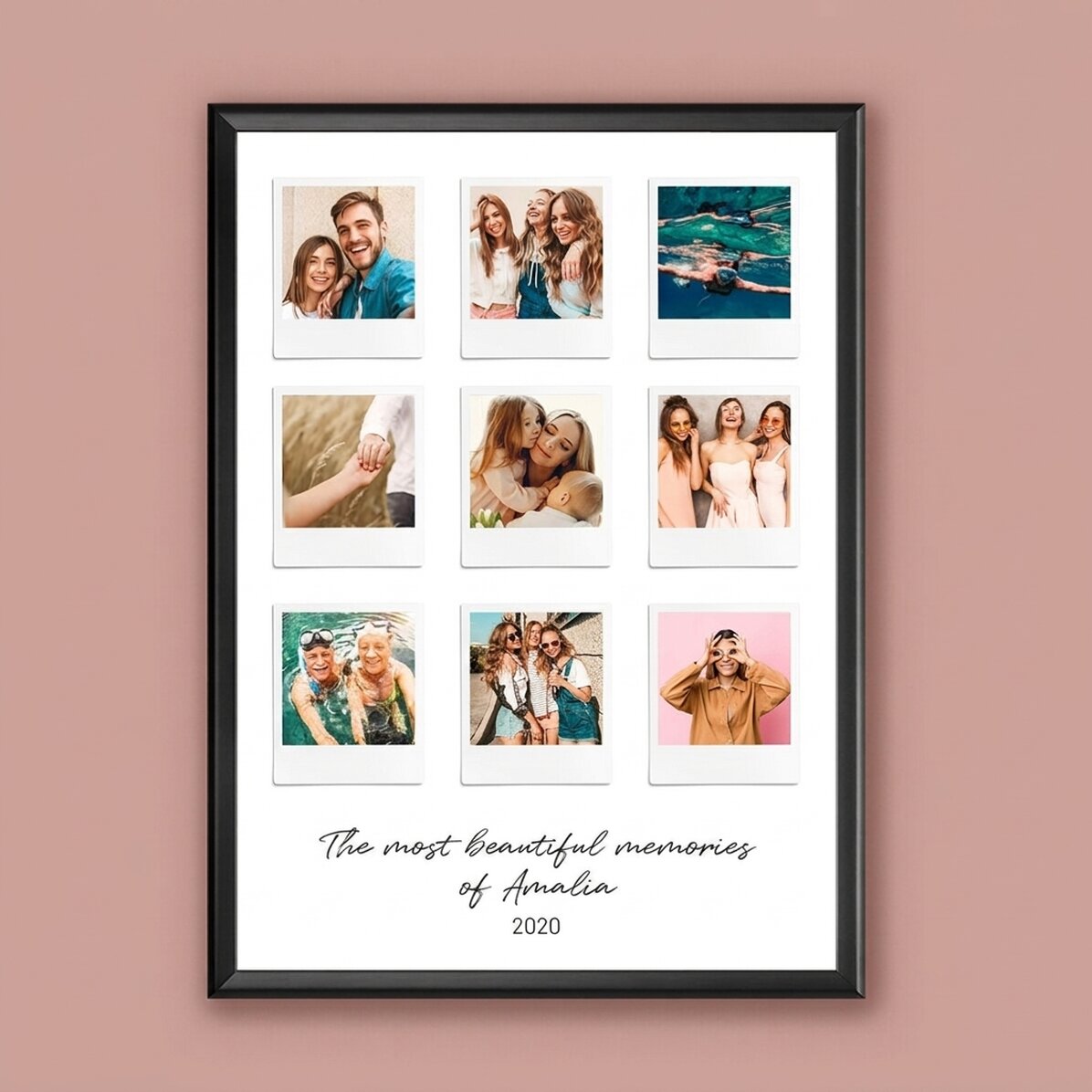 Personalised canvas with text and 9 Polaroid-style photos - The most beautiful moments