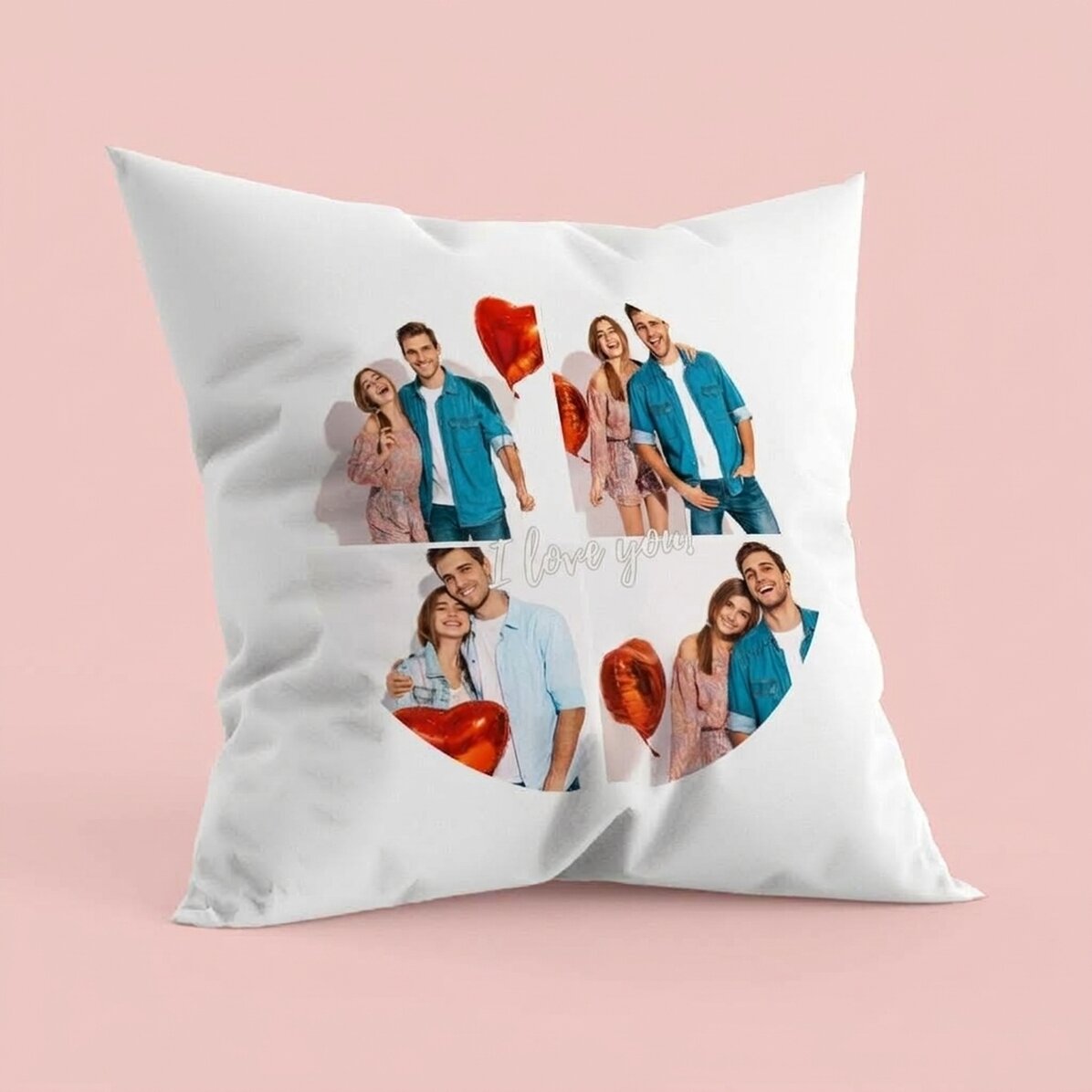 Personalised cushion with 4 photos in a circle shape