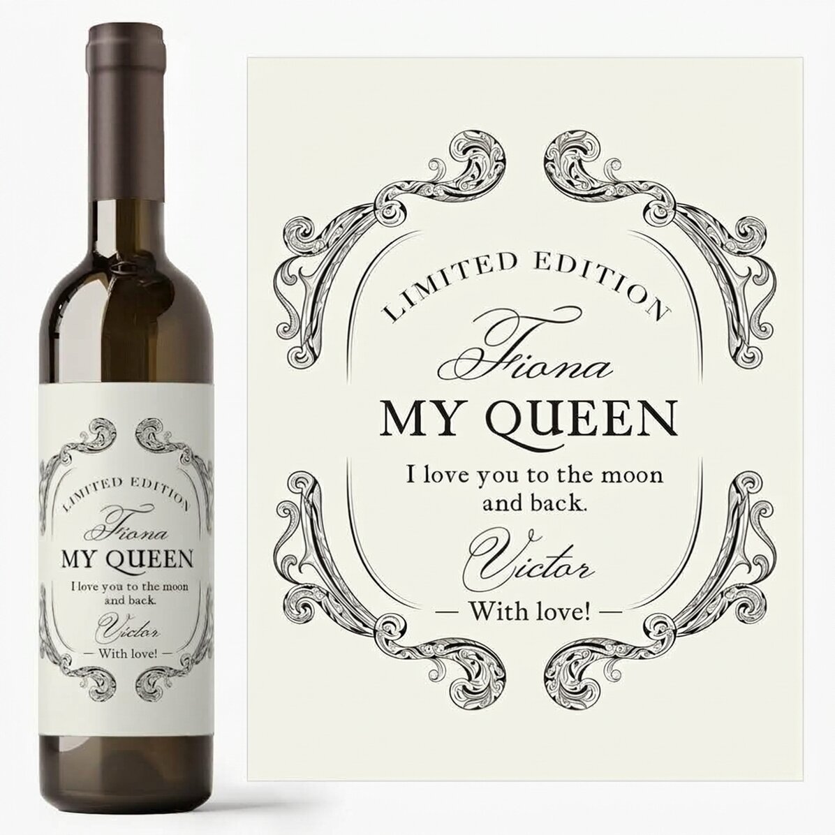Personalised wine with text - Antique