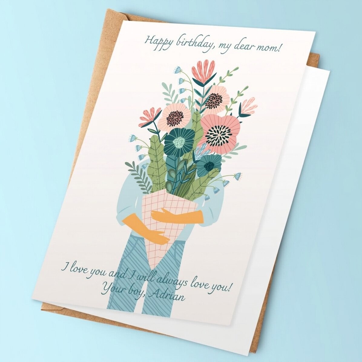 Personalised greeting card with text - A bouquet of love!