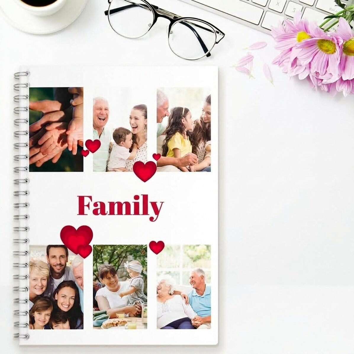 Personalised notebook with 6 photos and text - Family
