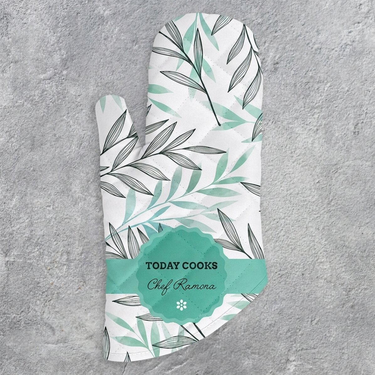 Personalised oven glove with text - Leaf pattern