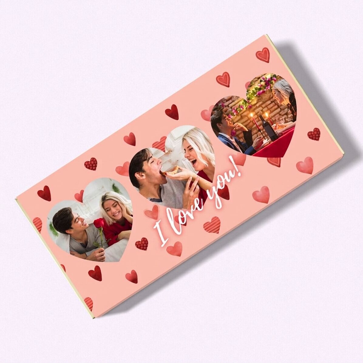 Personalised chocolate with 3 photos - I Love You!