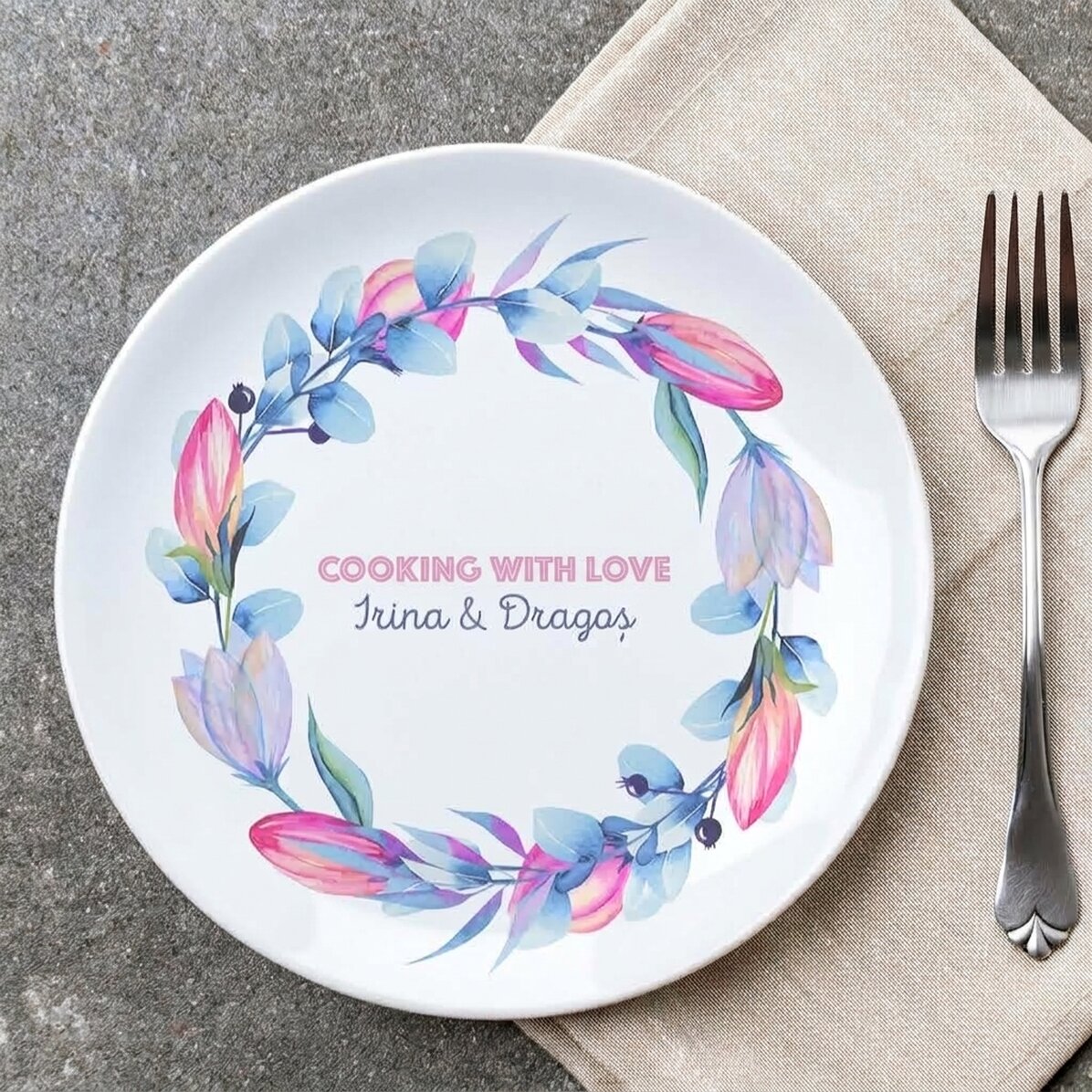 Personalised plate with text - Tulips