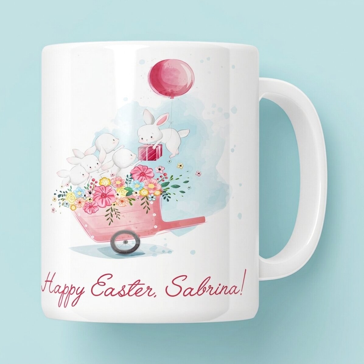 Personalised mug with text - Happy bunnies