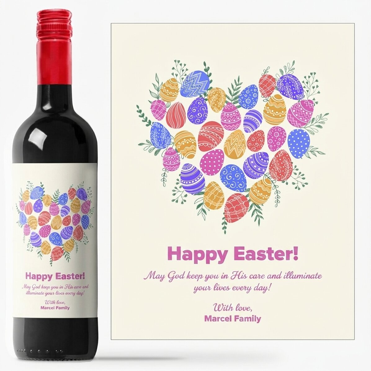 Personalised wine with text for Easter - Heart model