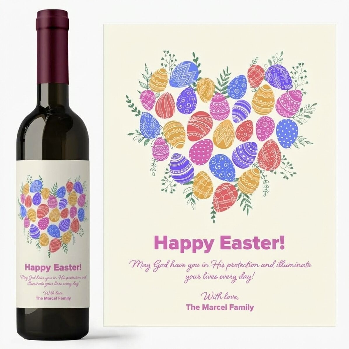 Personalised wine with text for Easter - Heart model