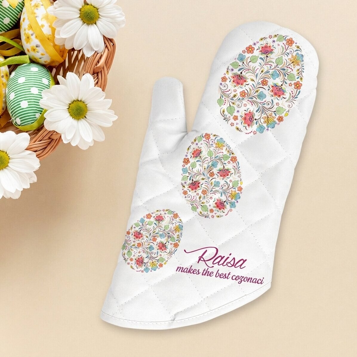 Personalised oven glove with text - Happy Easter