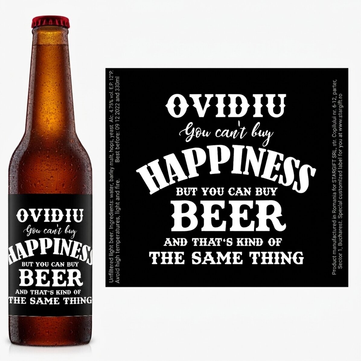 Personalised beer with text - Beer is Happiness