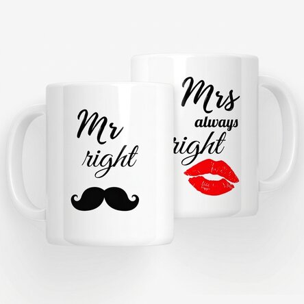 Mugs for couples - Mr Right and Mrs Always Right