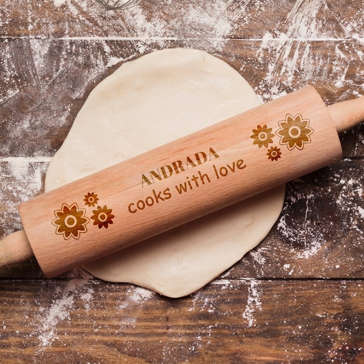 Personalised wooden rolling pin - Cook with love