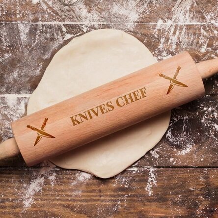 Personalised wooden rolling pin - Chef at knives