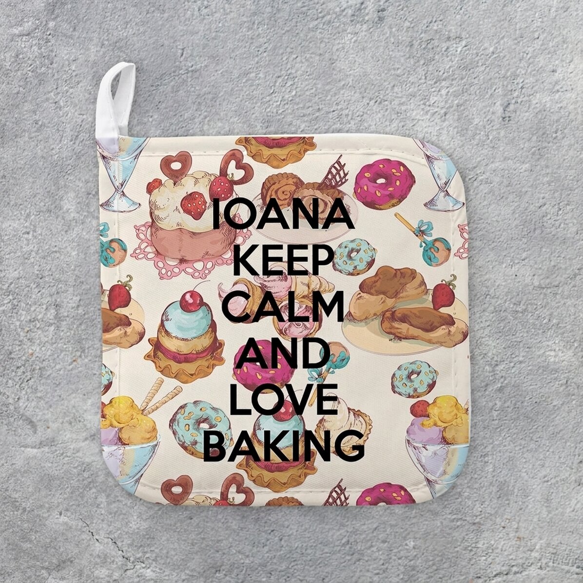 Personalised hot pot holder with text - Keep Calm