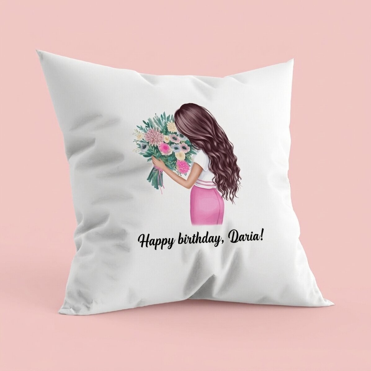 Personalised cushion with text - Girl with flowers