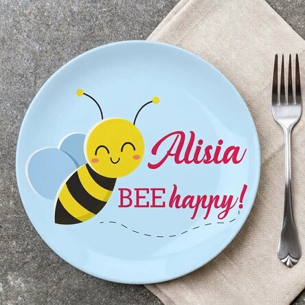 Personalised plate with text - Bee happy!