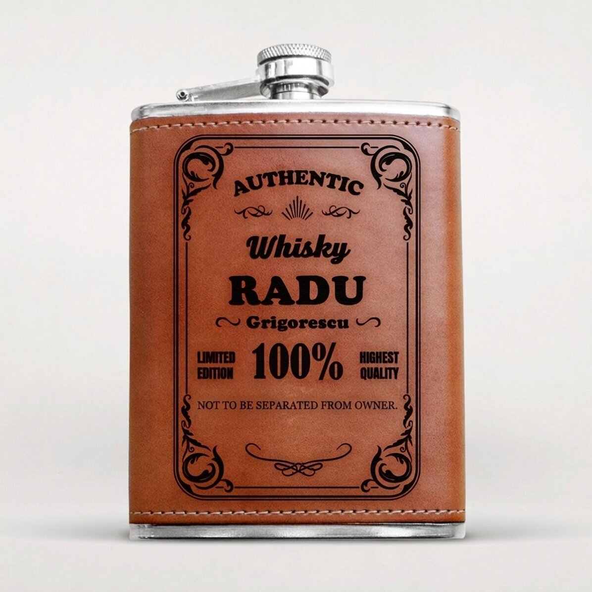 Personalised leather-covered hip flask - Authentic Drink