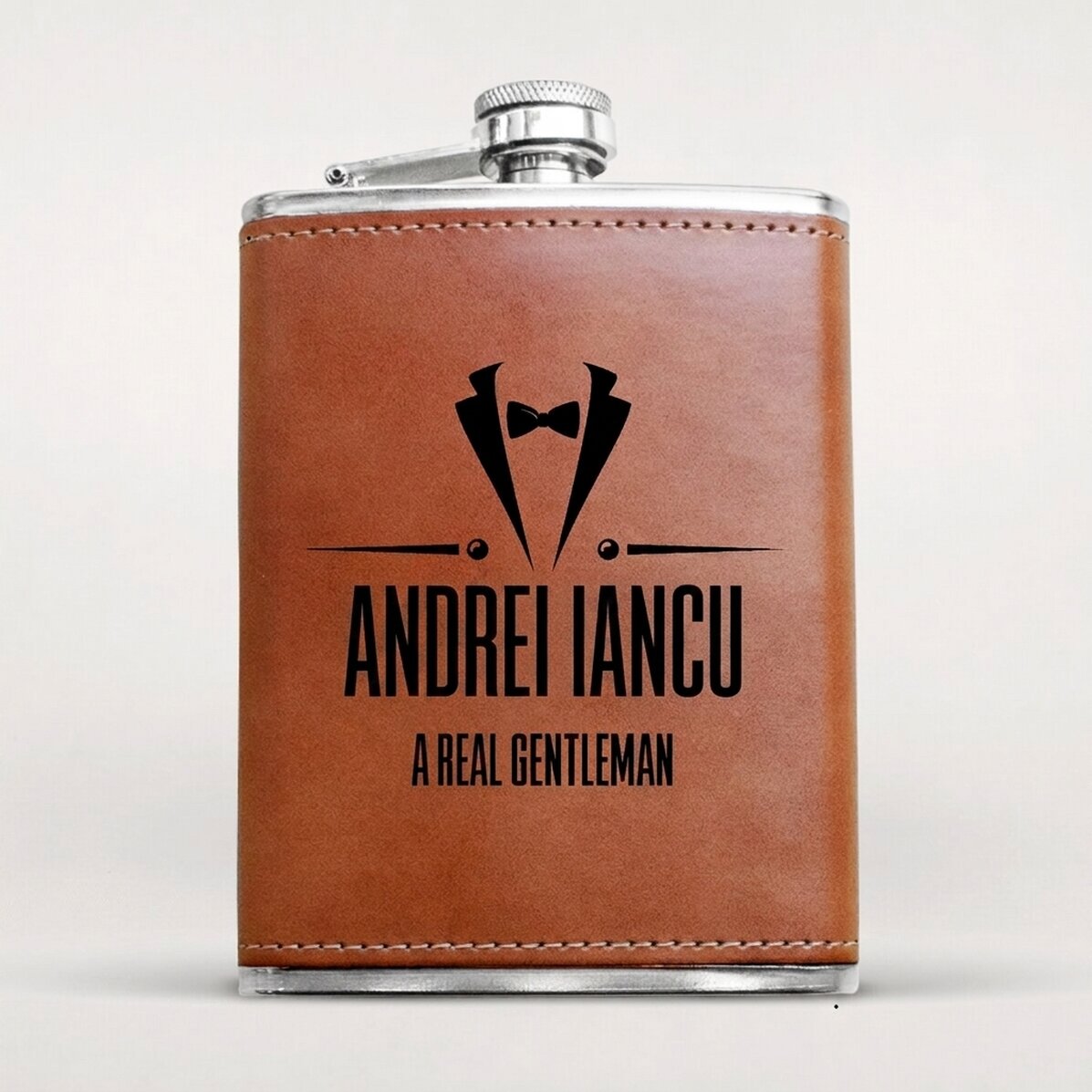 Personalised leather-covered hip flask - Tuxedo