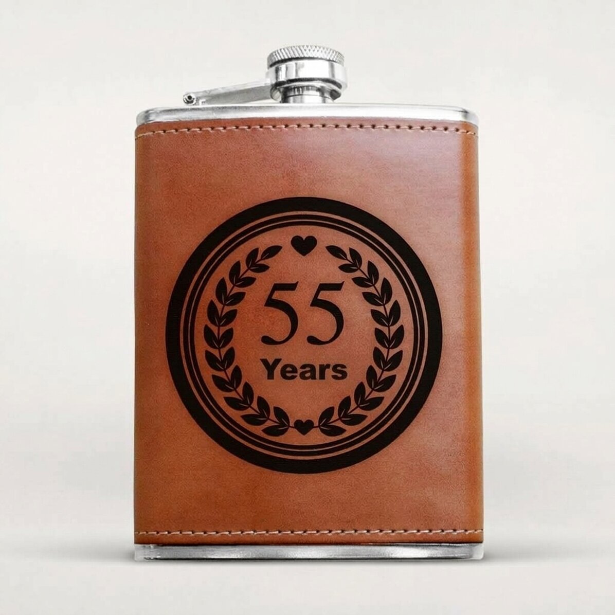 Personalised leather-covered pocket flask - Anniversary