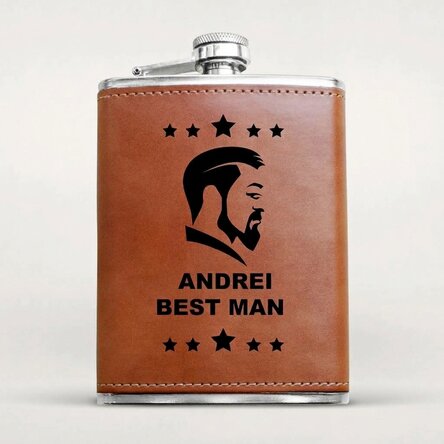 Personalised leather-covered hip flask - Best man