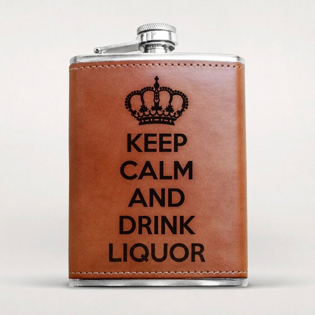 Personalised leather-covered pocket flask - Keep Calm