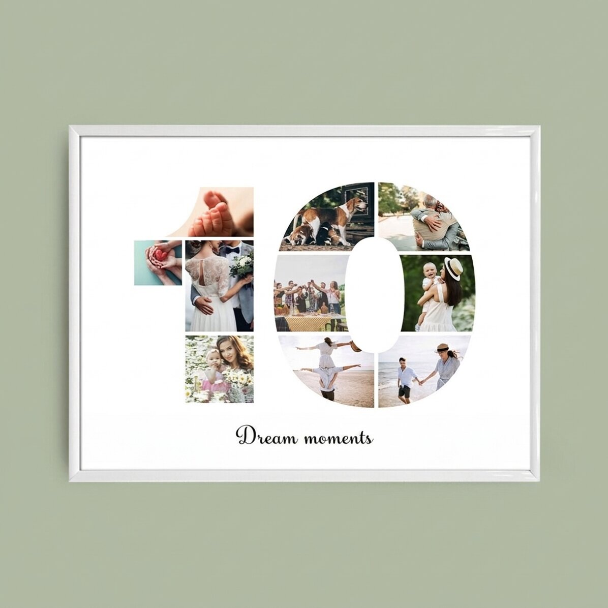 Personalised landscape canvas with 10 photos, model number 10 and text message
