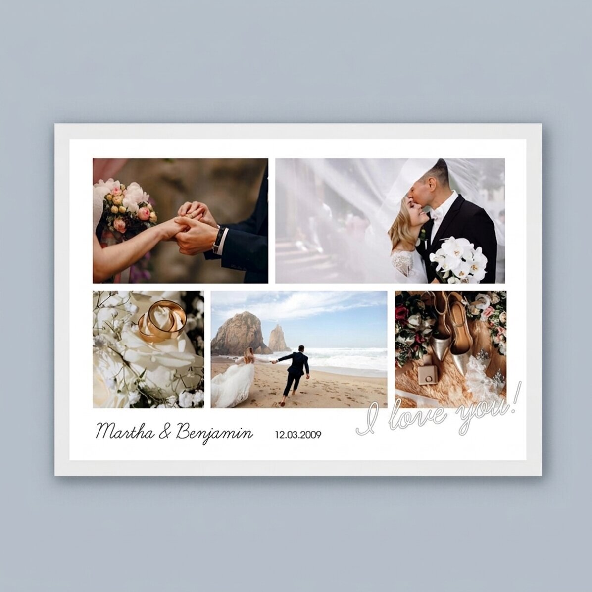 Personalised landscape canvas with 5 photos and text - I love you!
