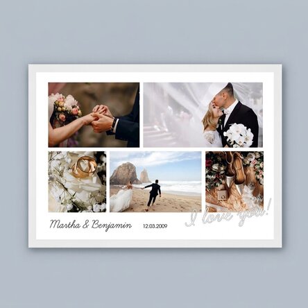 Personalised landscape canvas with 5 photos and text - I love you!