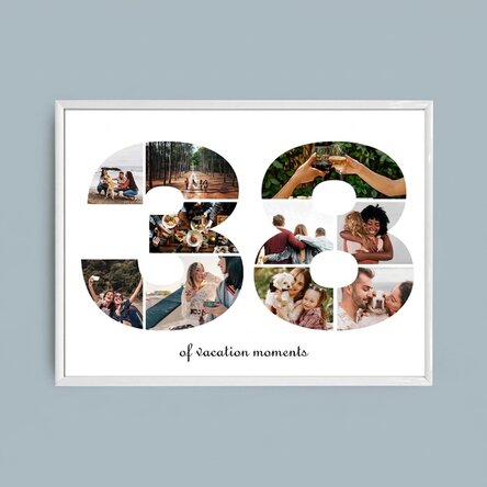 Personalised landscape canvas with 10 photos, model number 38, and text message