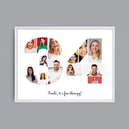 Personalised landscape canvas with 13 photos, model number 34, and text message