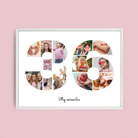 Personalised landscape canvas with 13 photos, model number 36, and text message