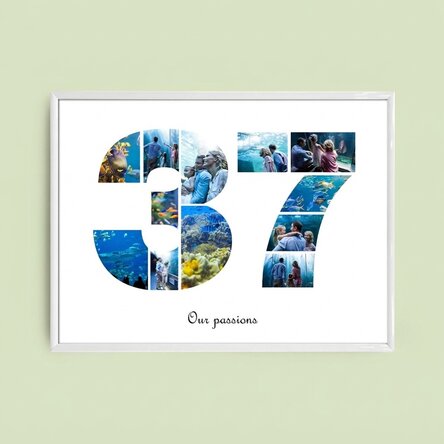 Personalised landscape canvas with 12 photos, model number 37, and text message