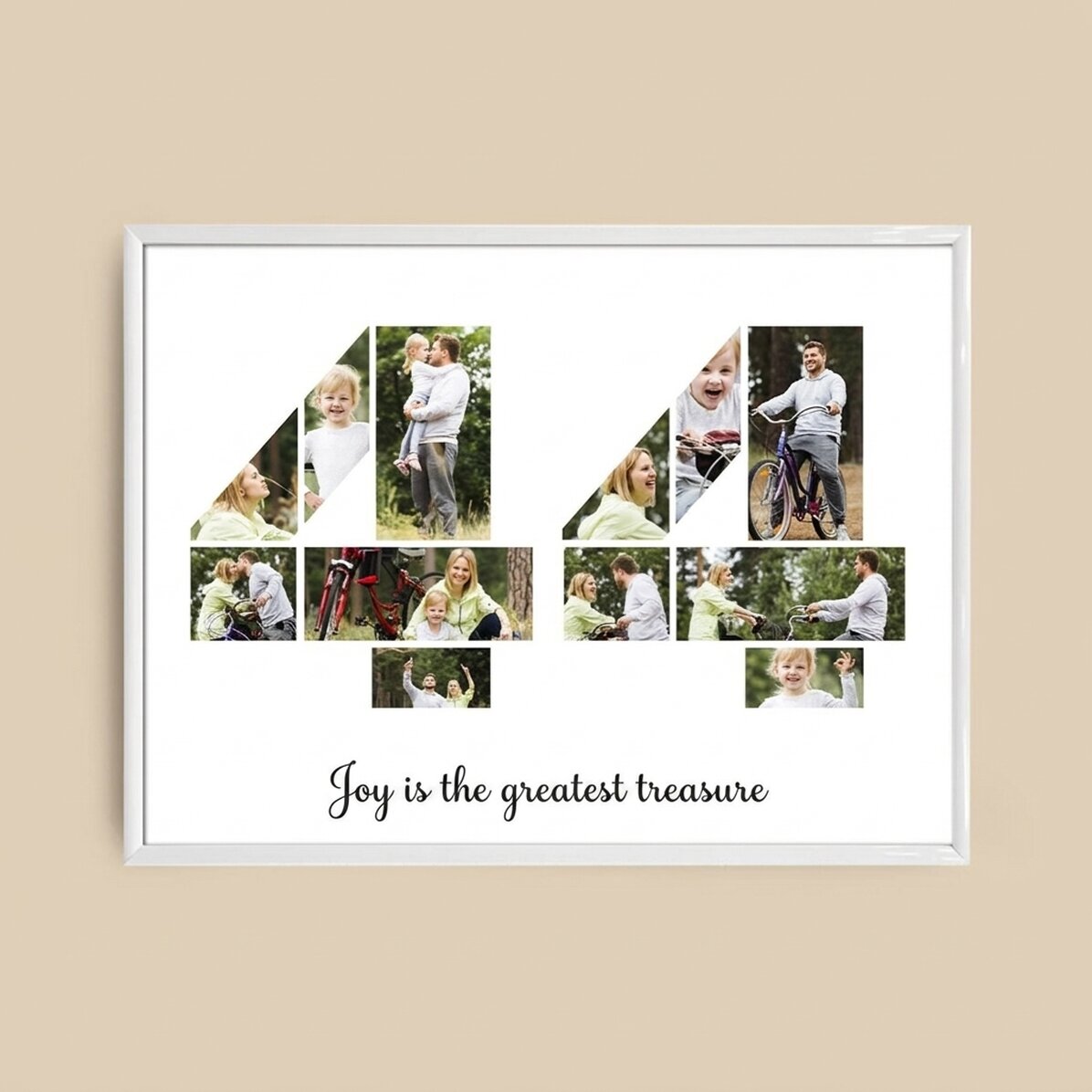 Personalised landscape canvas with 12 photos, model number 44, and text message