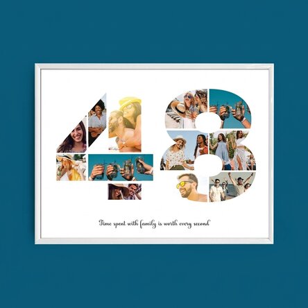 Personalised landscape canvas with 12 photos, model number 48, and text message