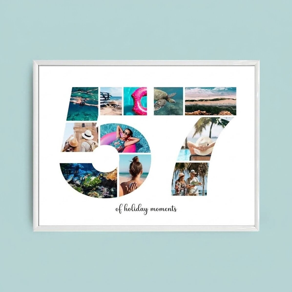 Personalised landscape canvas with 11 photos, model number 57, and text message