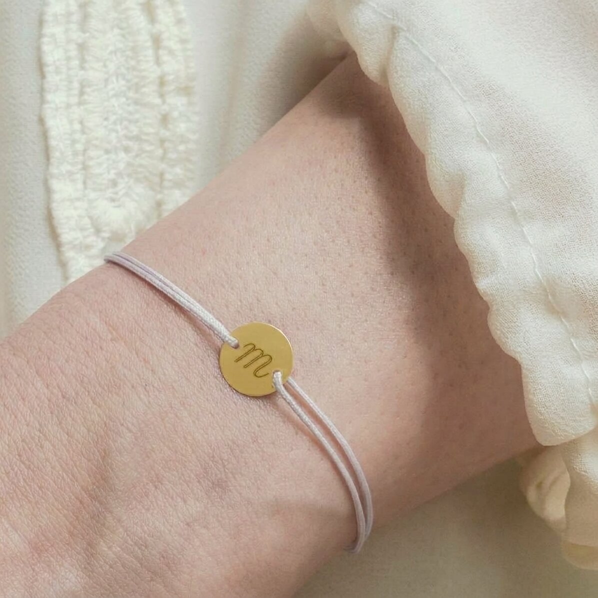 Personalised cord bracelet - 10 mm bead - 14k gold - initial model