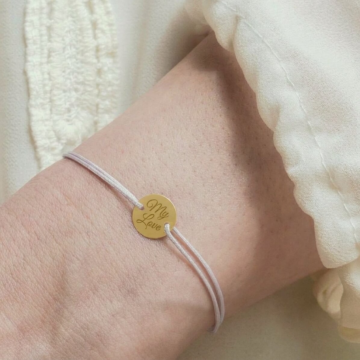Personalised cord bracelet - 10 mm bead - 14k gold - initial model 2