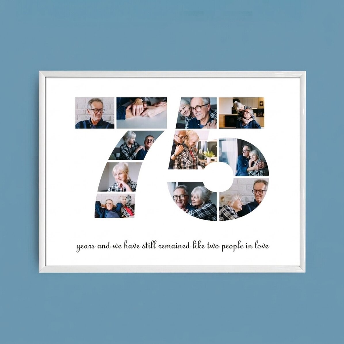 Personalised landscape canvas with 11 photos, model number 75, and text message