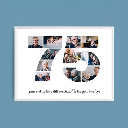 Personalised landscape canvas with 11 photos, model number 75, and text message
