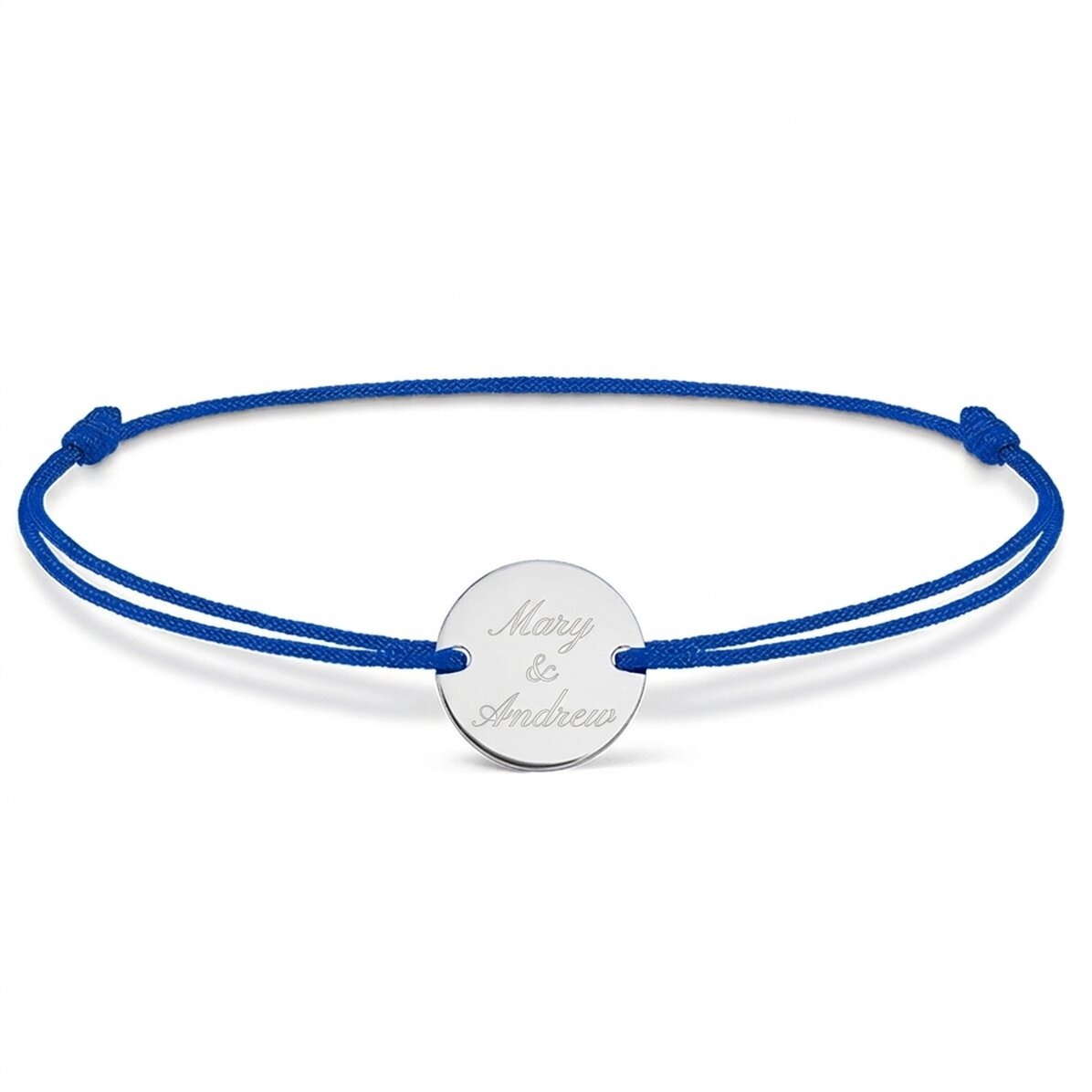 Personalised cord bracelet - 14 mm coin - 925 silver - 2 names