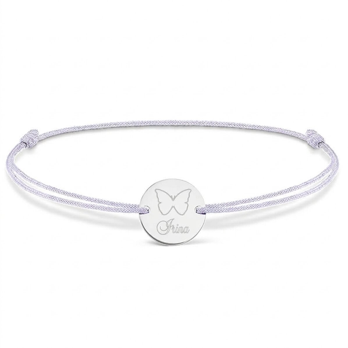 Personalised cord bracelet - 14 mm bead - 925 silver - butterfly design